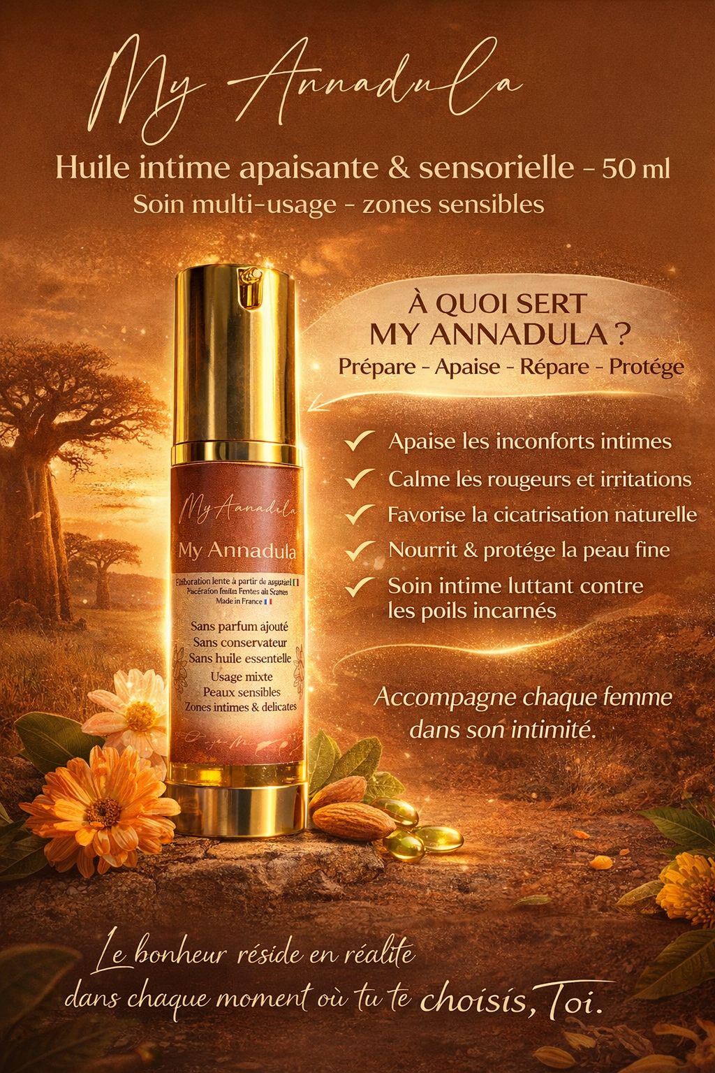Huile intime naturelle apaisante & sensorielle - My Annadula - 50 ml